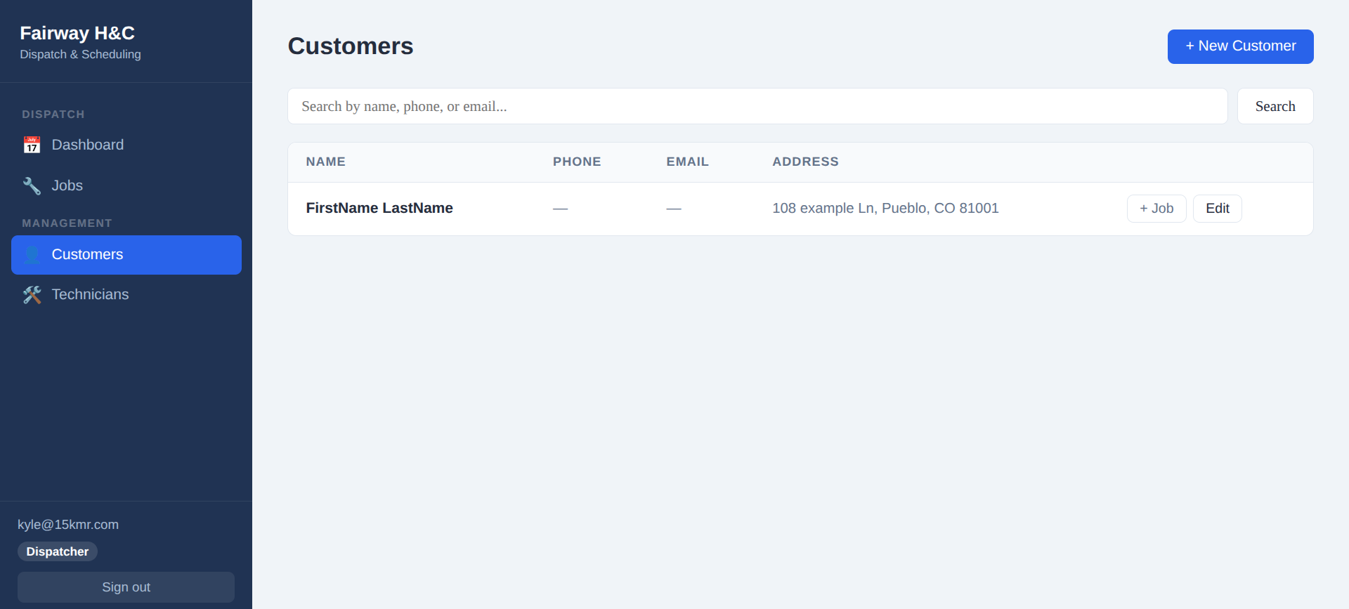 Customer management view